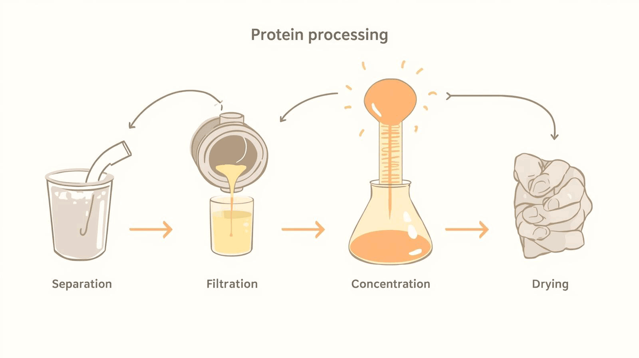 Illustration showing protein powder processing methods