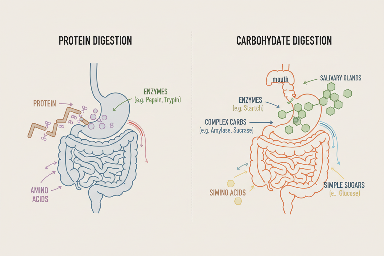 Protein digestion versus carbohydrate digestion