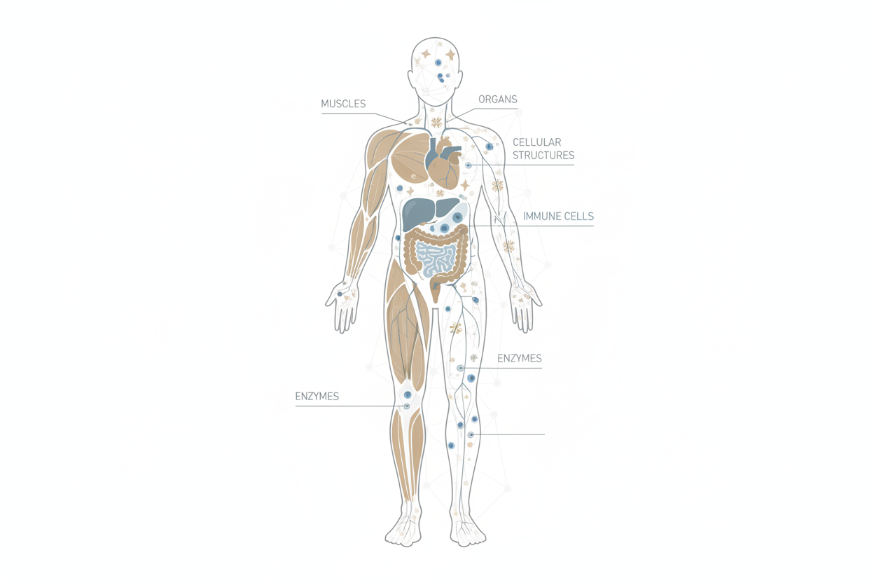 Illustration showing how protein supports normal body function without numeric targets
