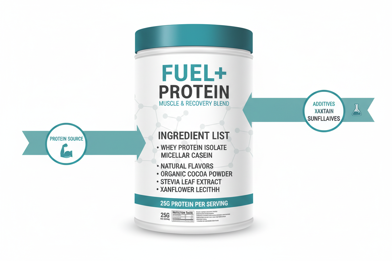 illustration explaining protein ingredient labeling in protein powders