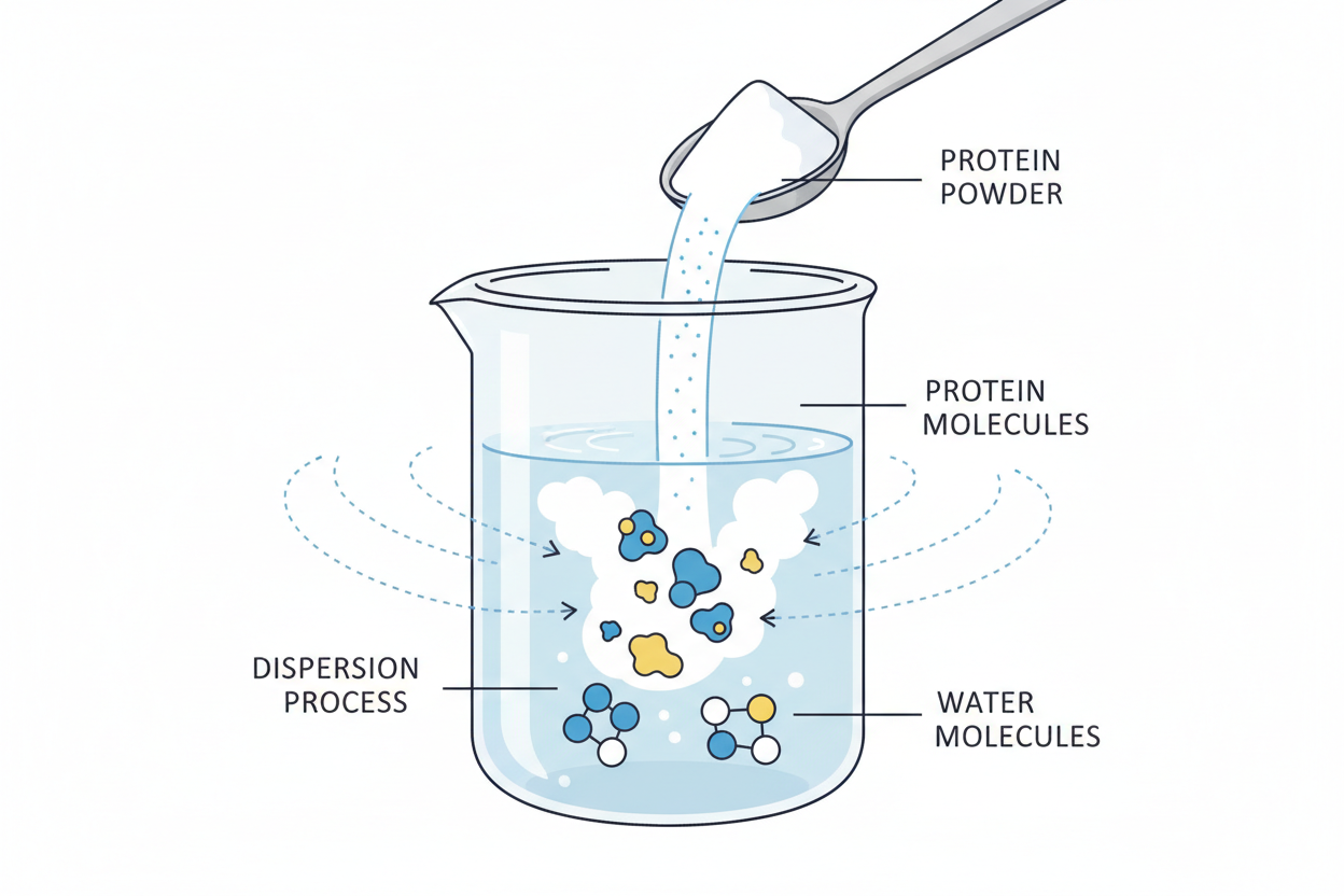 Illustration showing how protein ingredients affect mixability