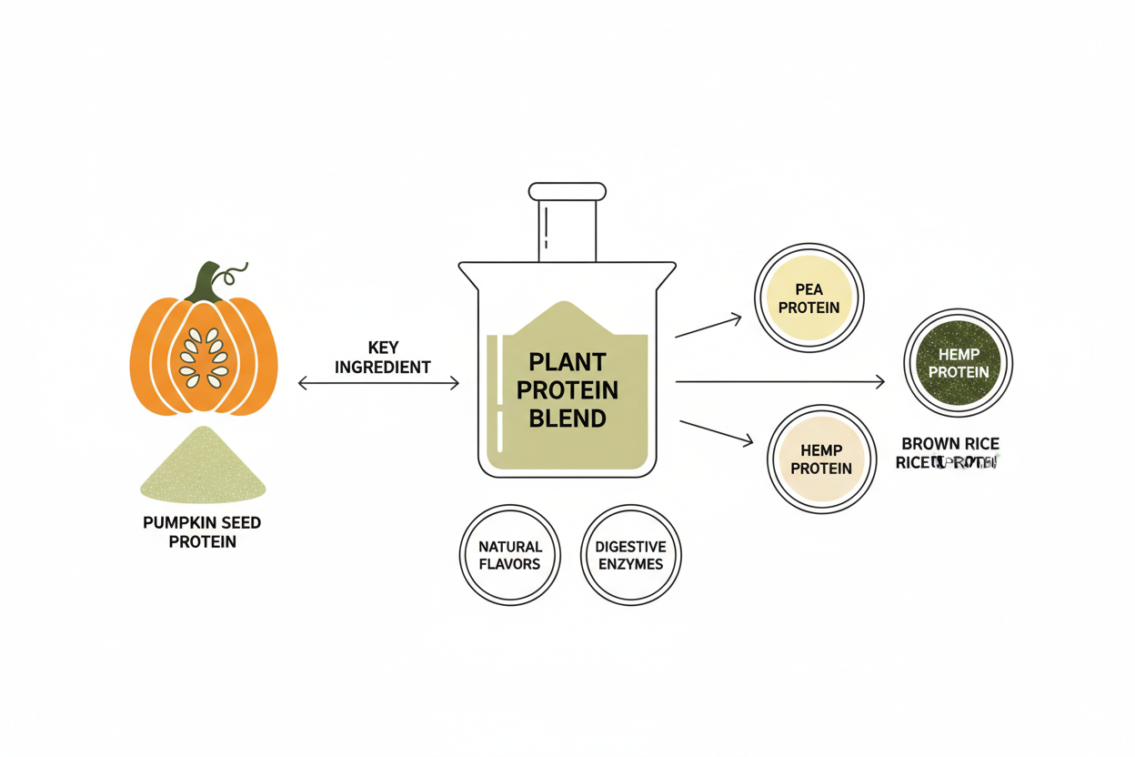 Illustration showing pumpkin seed protein used in plant protein powder formulations