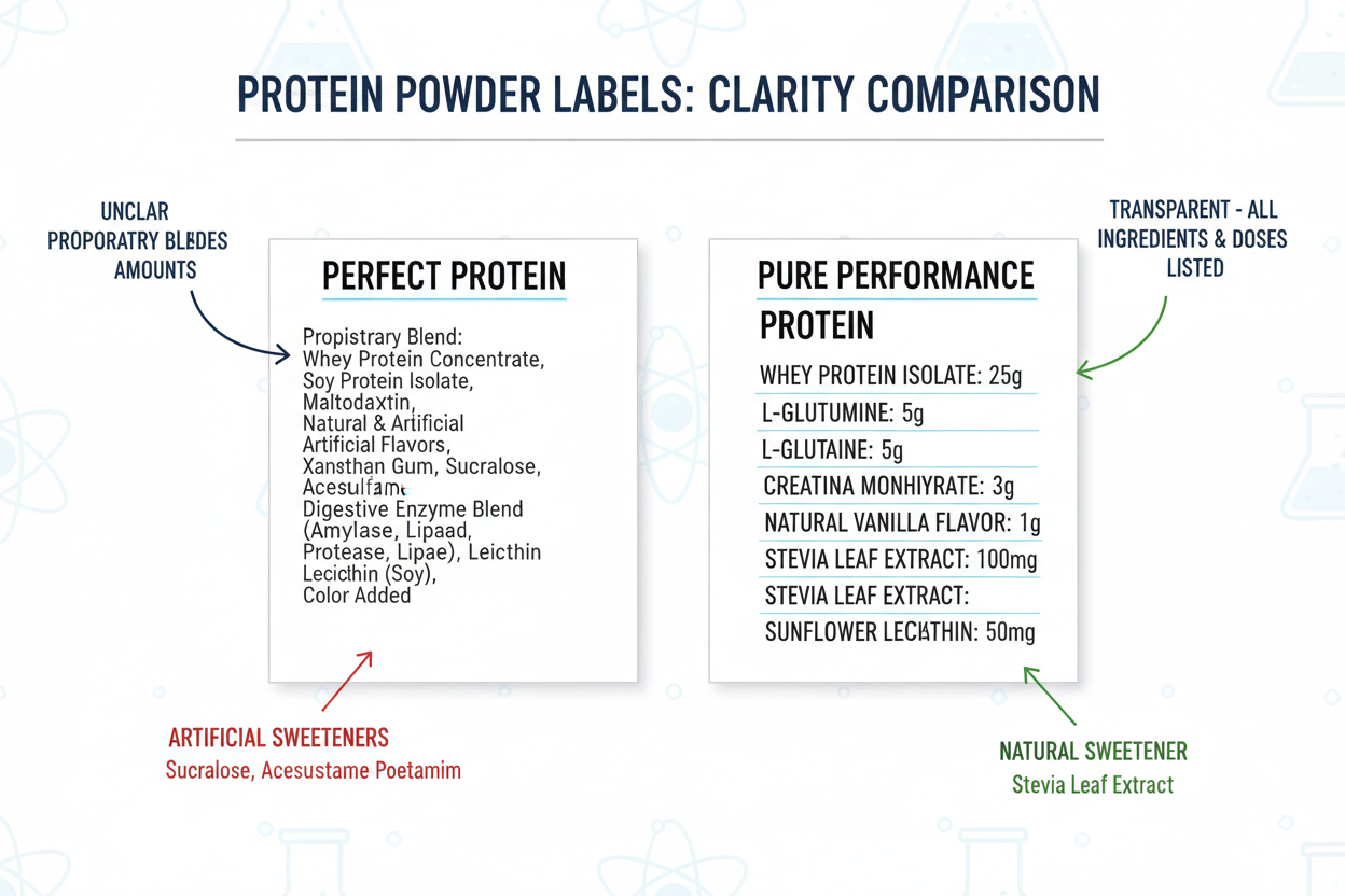 illustration showing how to compare ingredient transparency in protein powders