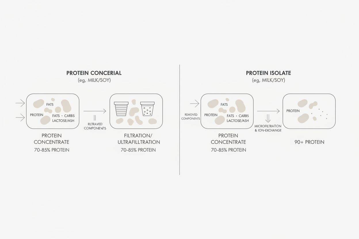 Illustration explaining protein isolates versus concentrates