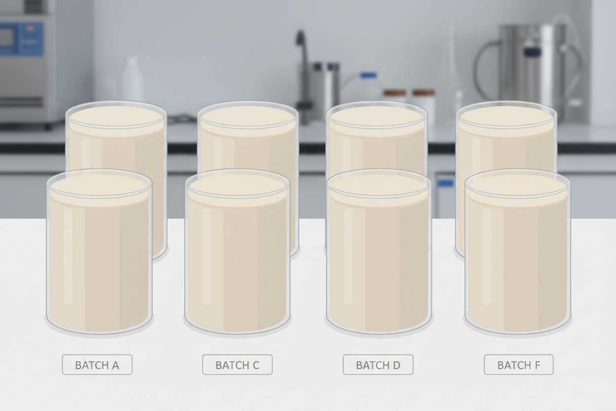 Illustration showing protein ingredient consistency across batches