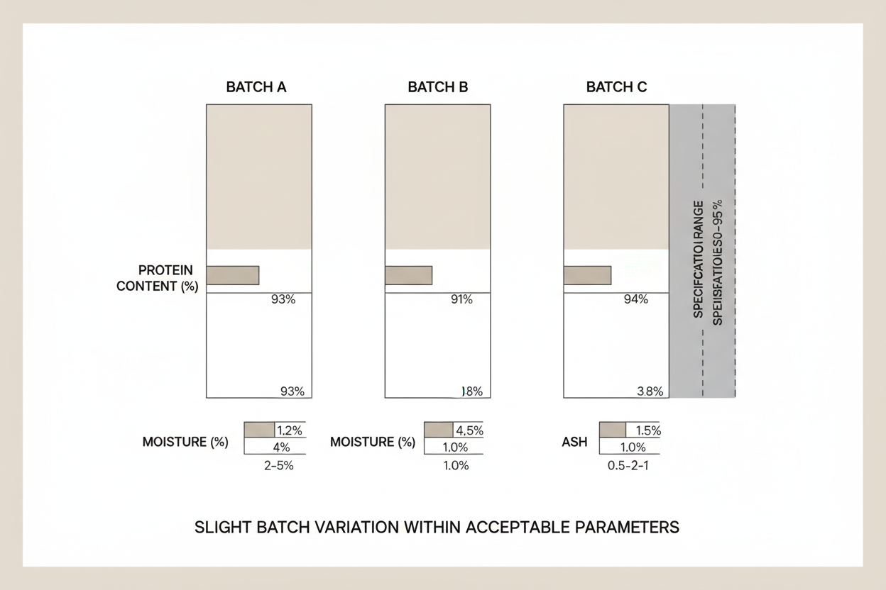 Illustration showing controlled variability in protein ingredient batches