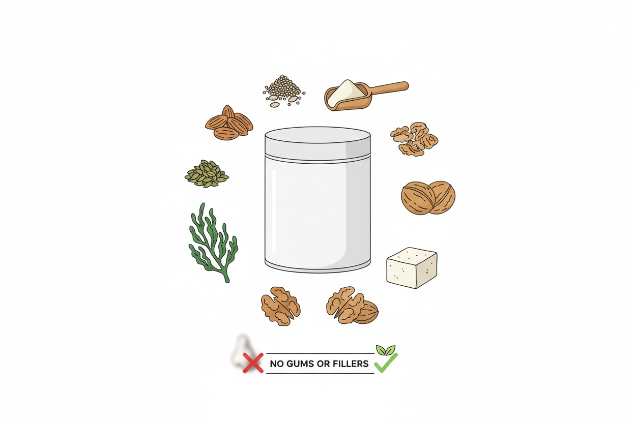 illustration showing protein powder without gums or fillers