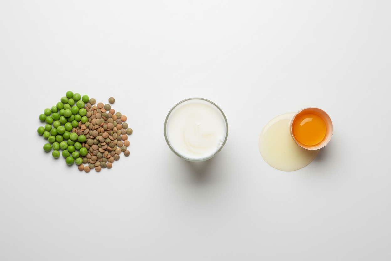 best protein type for daily use comparison with clean ingredient visuals on white background