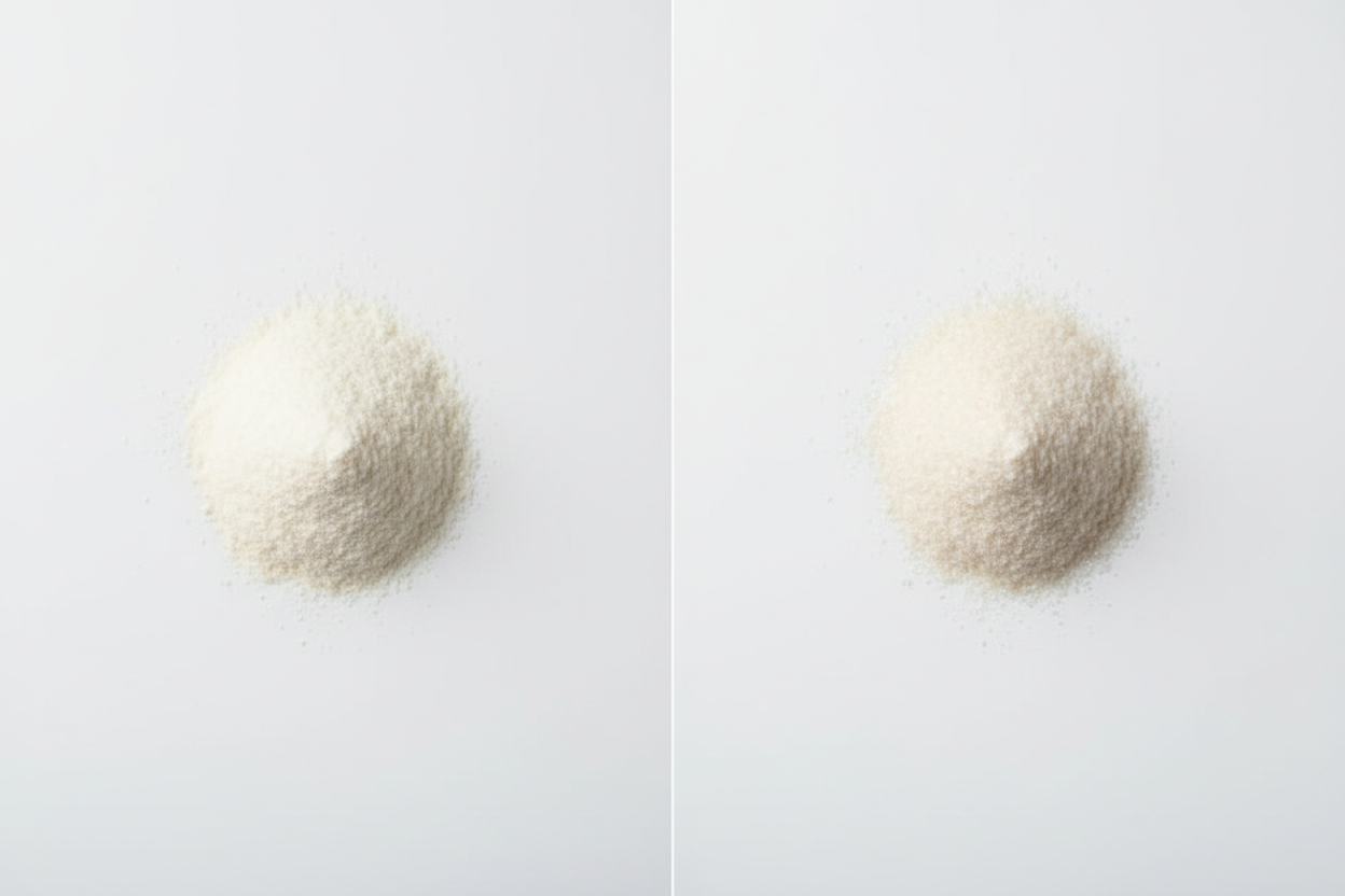 protein powder vs collagen protein comparison with clean simple visual on white background