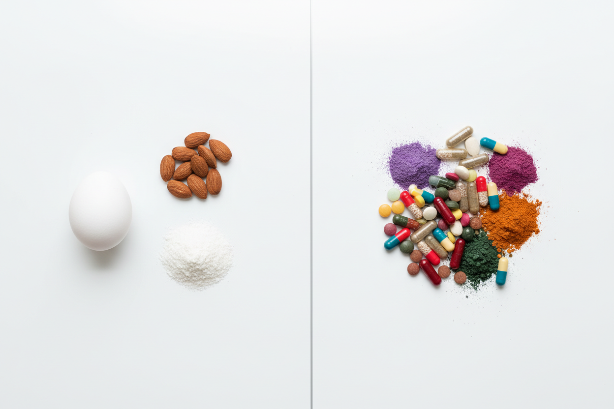 clean vs complex protein powder explained simple vs multi ingredient comparison on white background