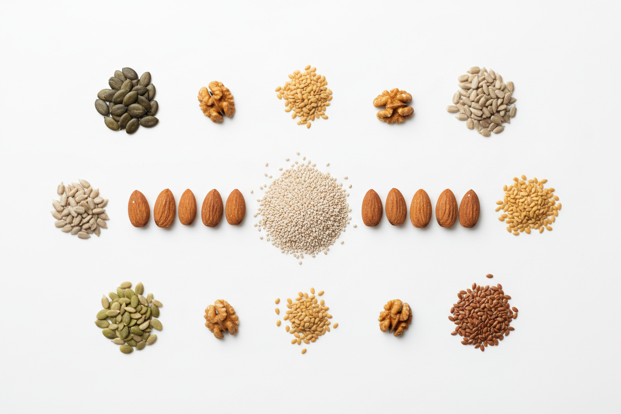 protein ingredient quality explained with clean natural ingredients on white background