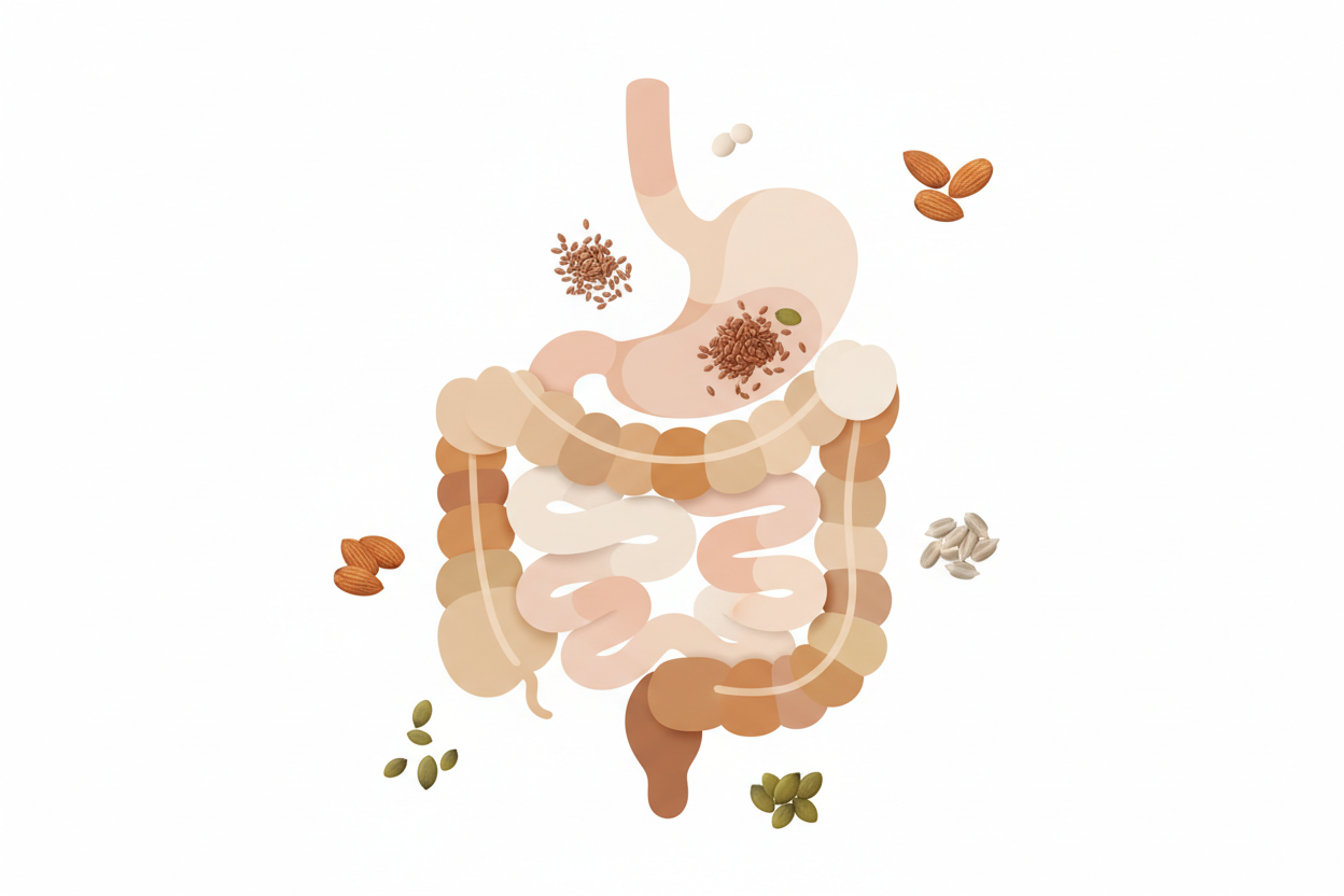 protein and gut health digestion concept with clean natural ingredients on white background