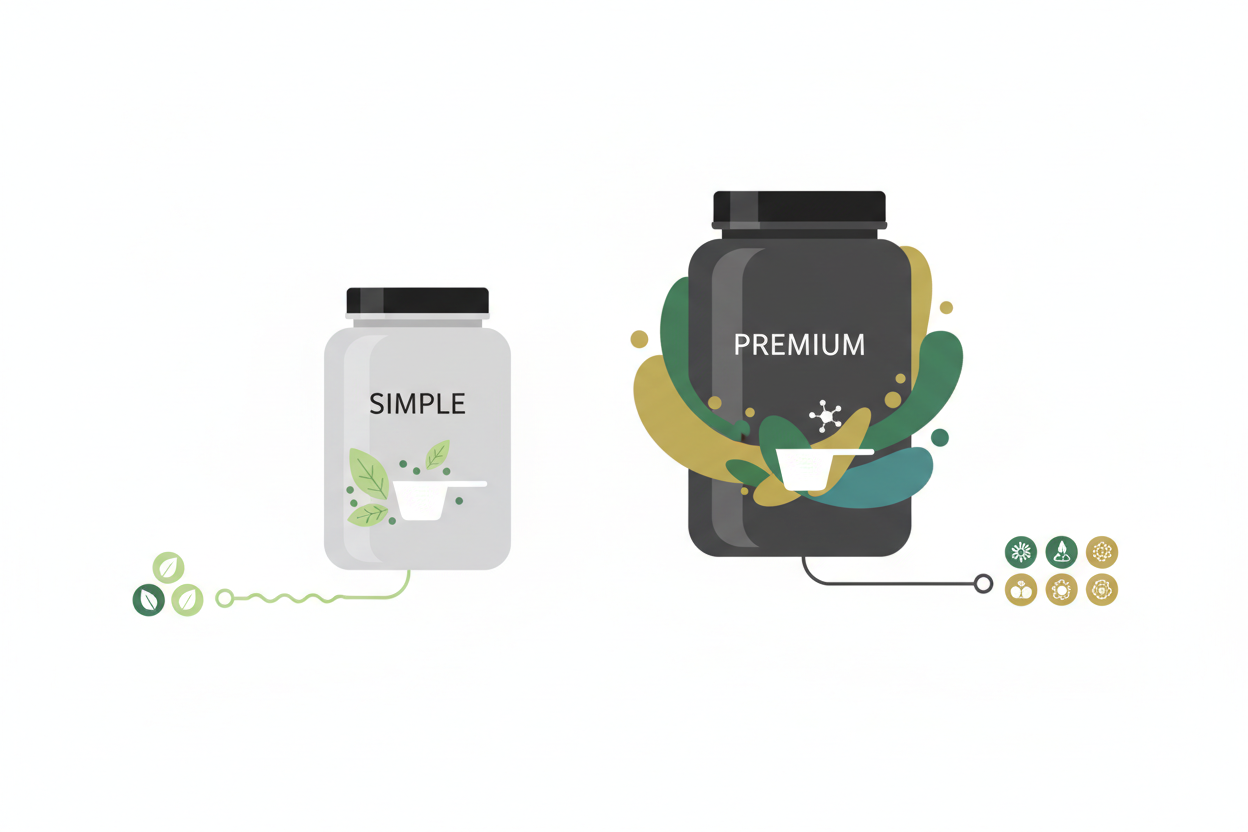 illustration showing cheap vs premium protein powder comparison