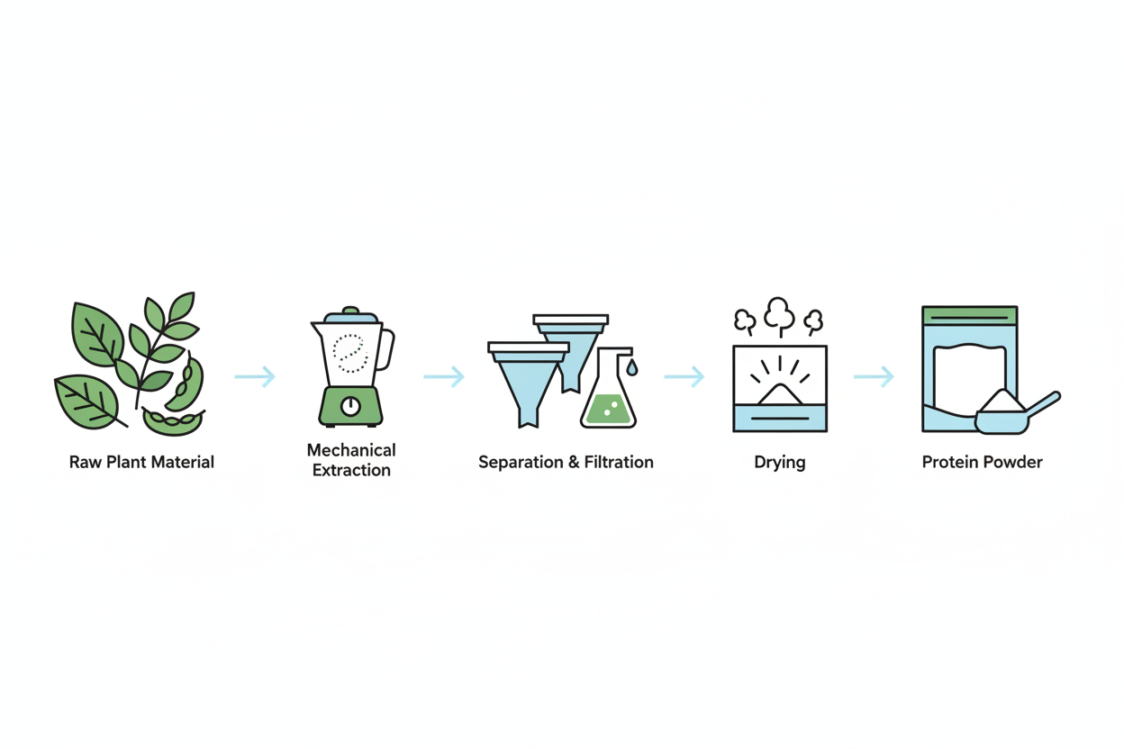 illustration showing plant protein processing stages