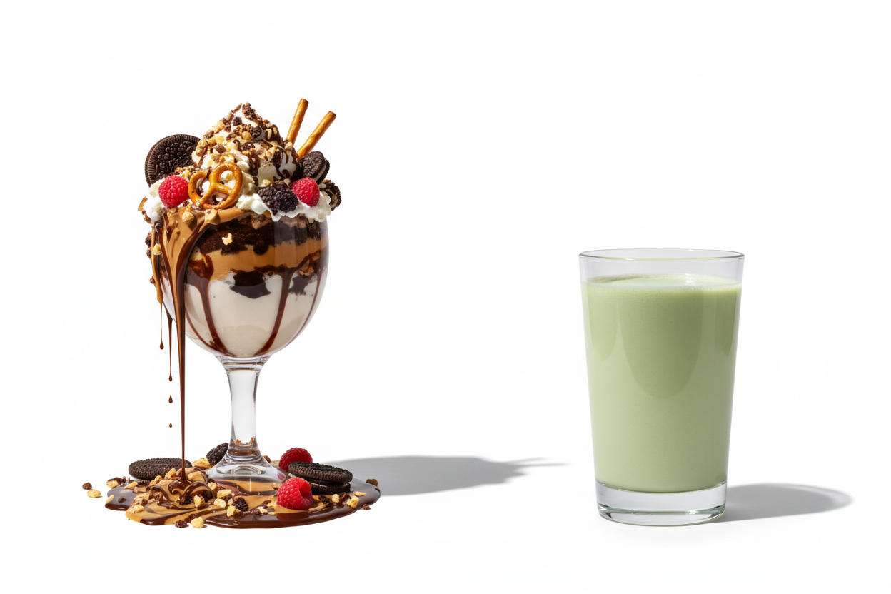 why protein powder feels heavy comparison of thick complex and simple protein shakes on white background