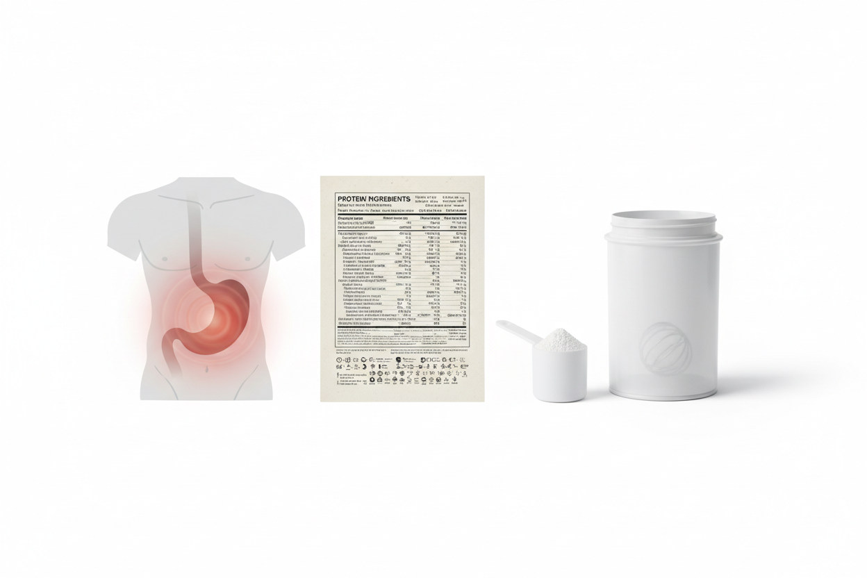 why protein powder upsets your stomach comparison of complex and simple protein formulas on white background