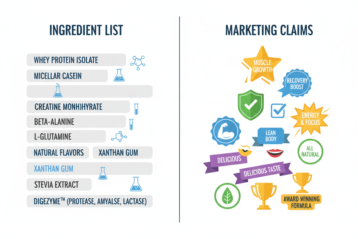 showing difference between ingredient quality and marketing claims in protein powders