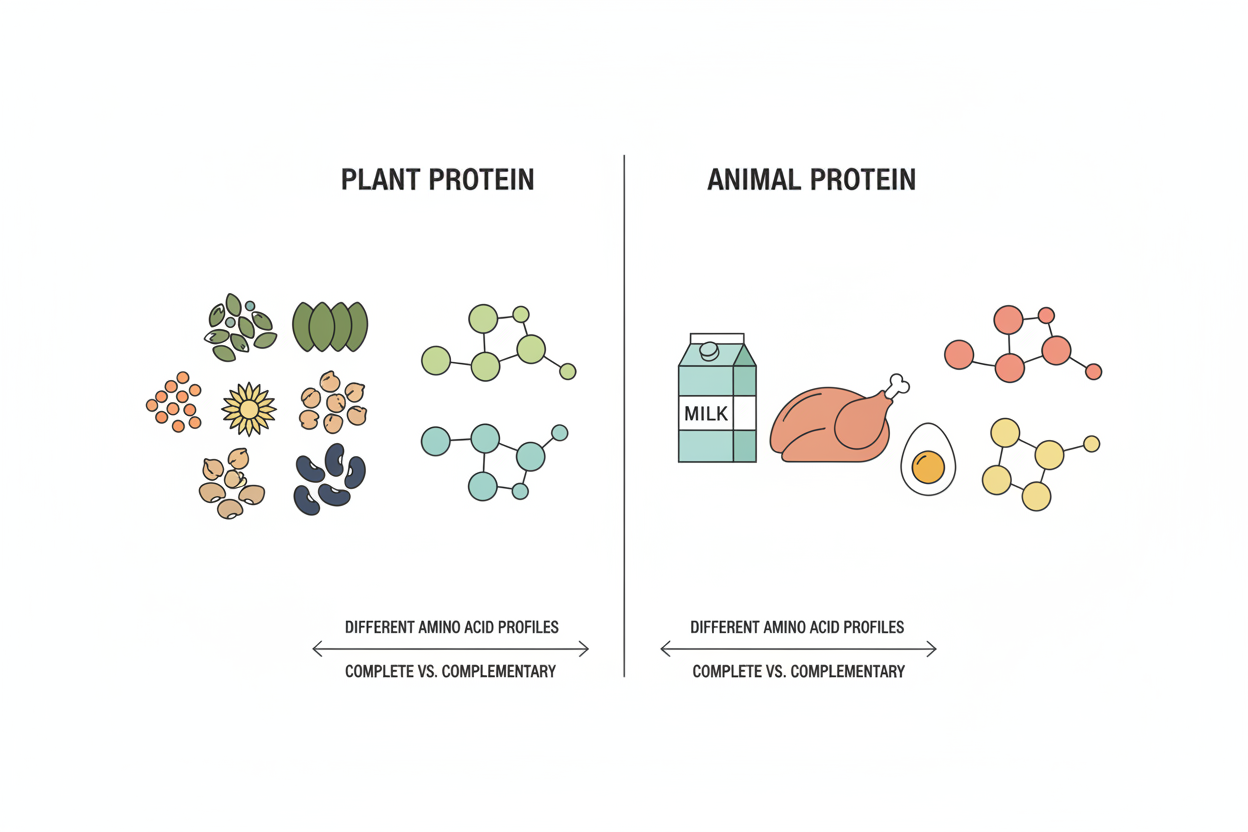 illustration showing plant protein vs animal protein differences