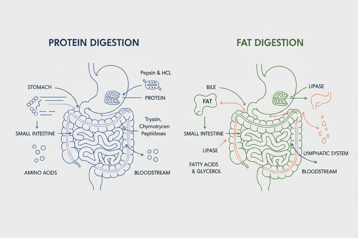 Protein digestion versus fat digestion
