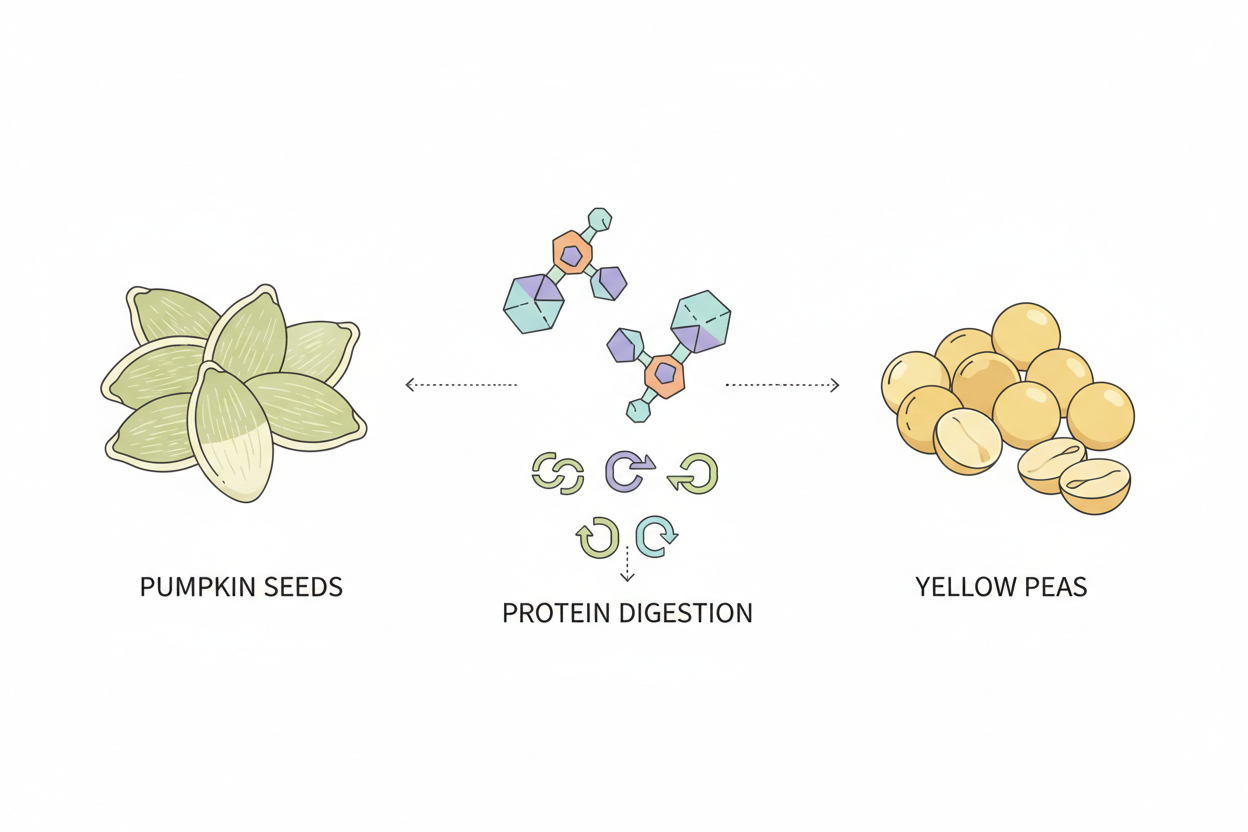 Illustration comparing pumpkin seed protein and pea protein
