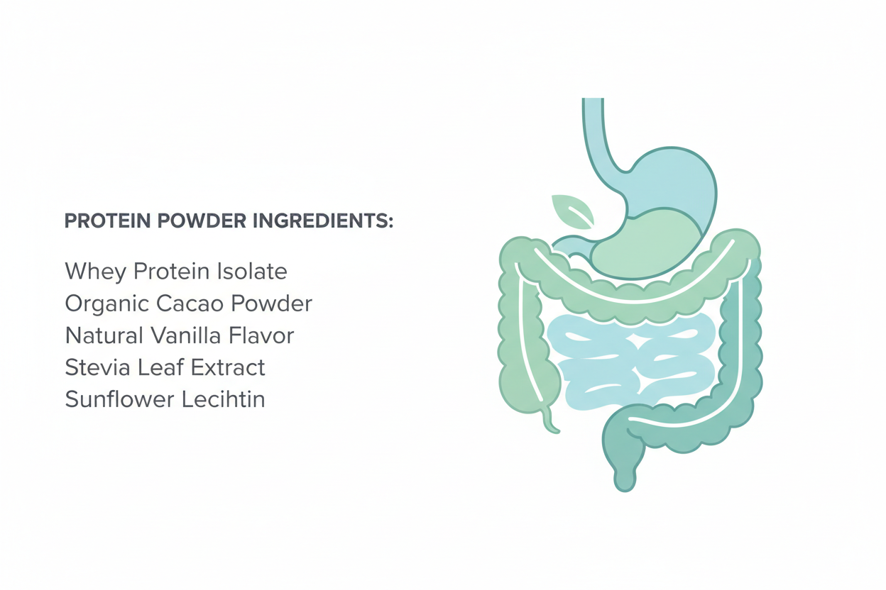 Illustration showing how clean protein powder formulations may support digestion for sensitive stomachs