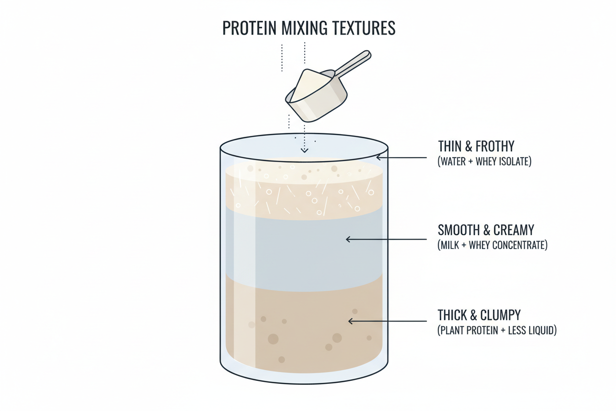 illustration explaining protein powder texture ingredients and how they affect consistency