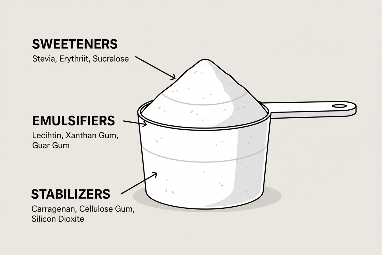 illustration explaining protein powder additives and formulation ingredients