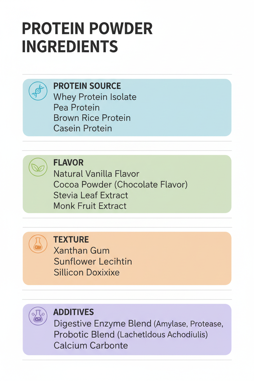 illustration showing how to evaluate ingredient lists in protein powders