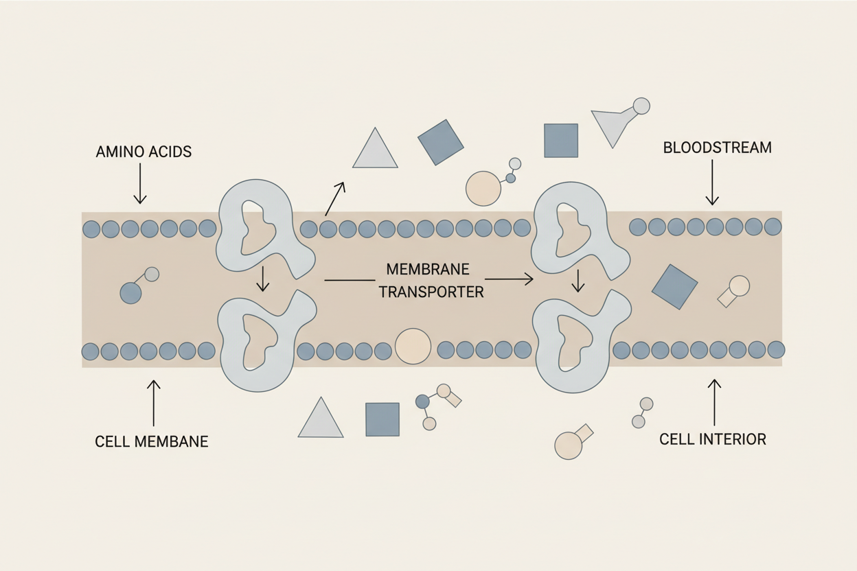 Illustration showing amino acids and nutrient transport into cells