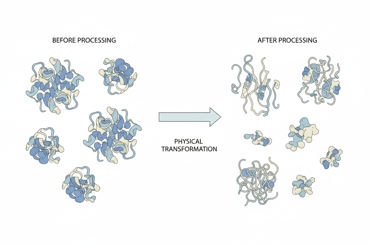 Illustration showing how processing affects protein structure