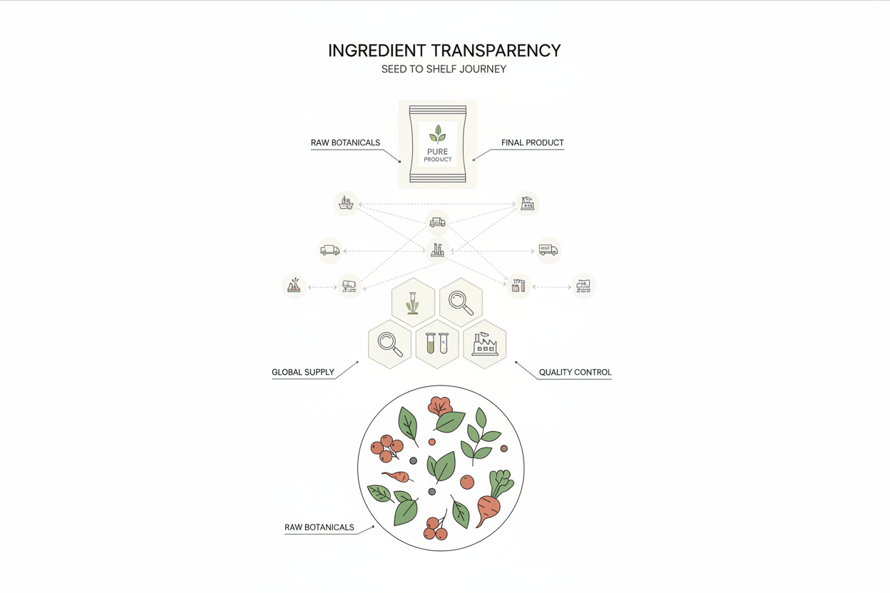 Illustration showing ingredient sourcing transparency through documented supply chains