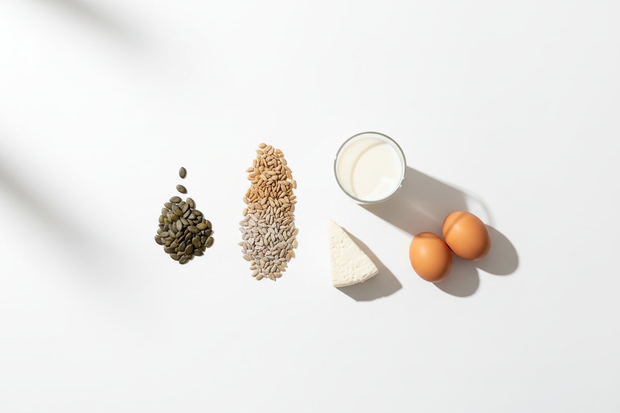 best protein source compared with clean visual of plant and animal protein sources on white background