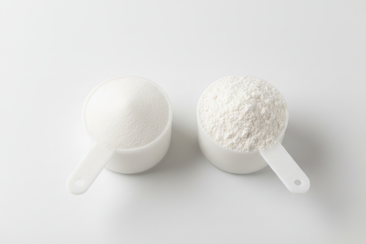 comparison of two protein powders representing differences in price and formulation structure