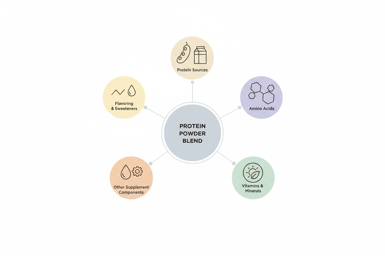 what goes into protein powder formulation clean simple ingredient breakdown on white background
