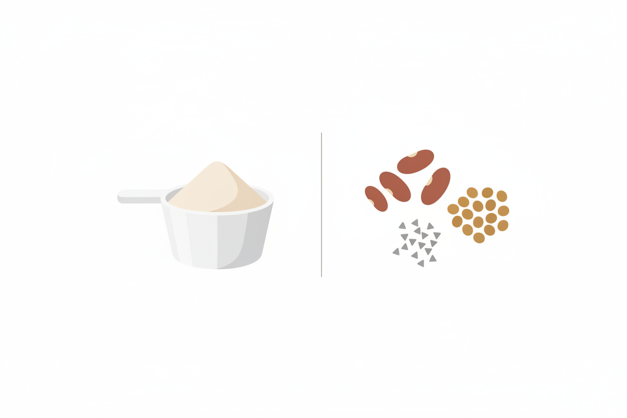illustration comparing protein powder and whole food protein
