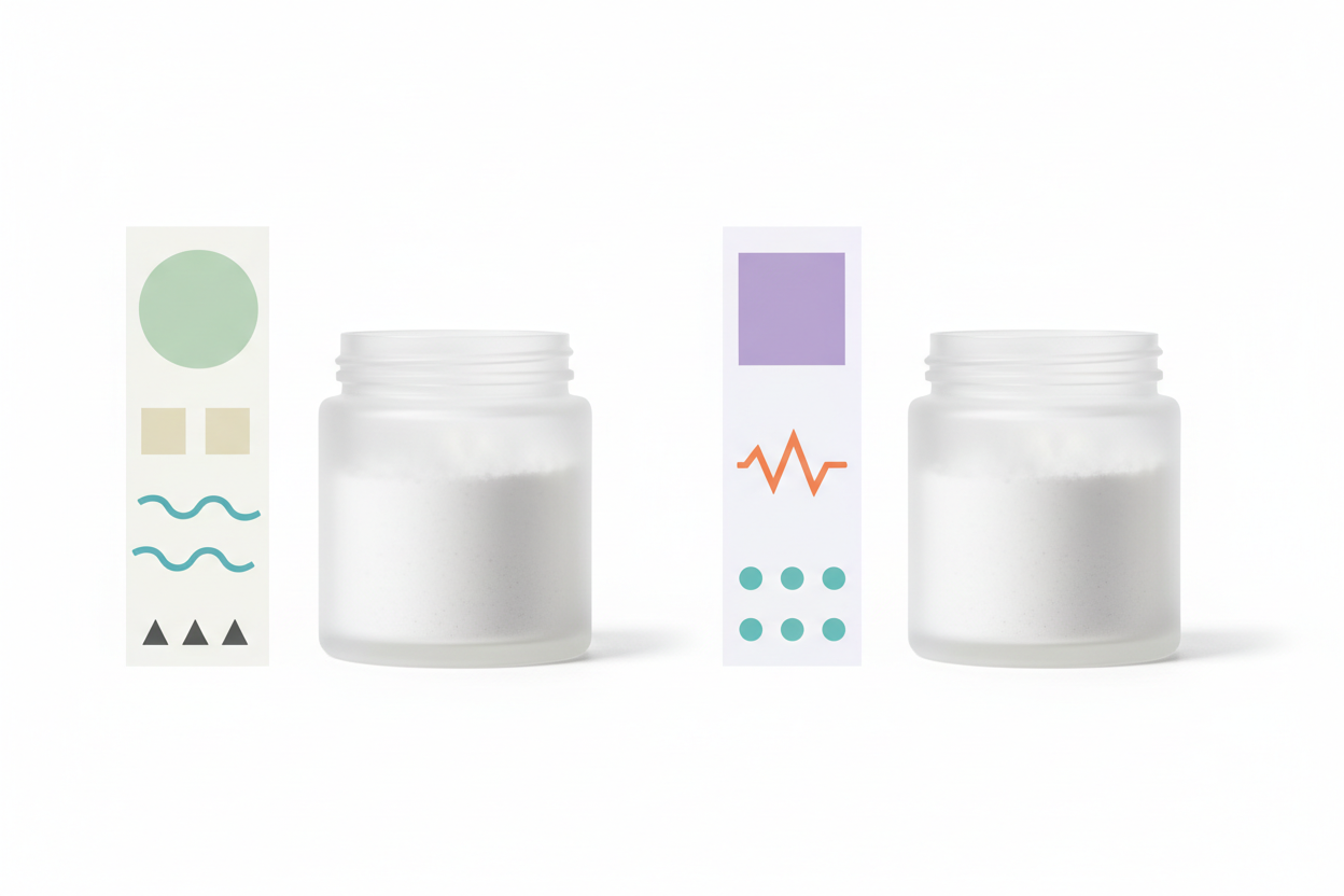 how to compare protein powders with simple side by side ingredient comparison on white background