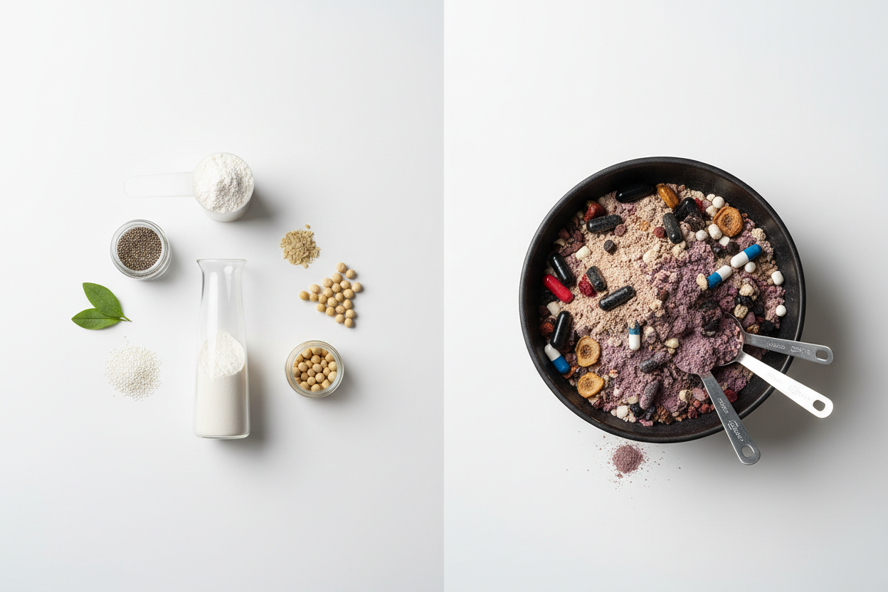 clean protein vs heavy protein formulas comparison of simple and complex protein formulas on white background