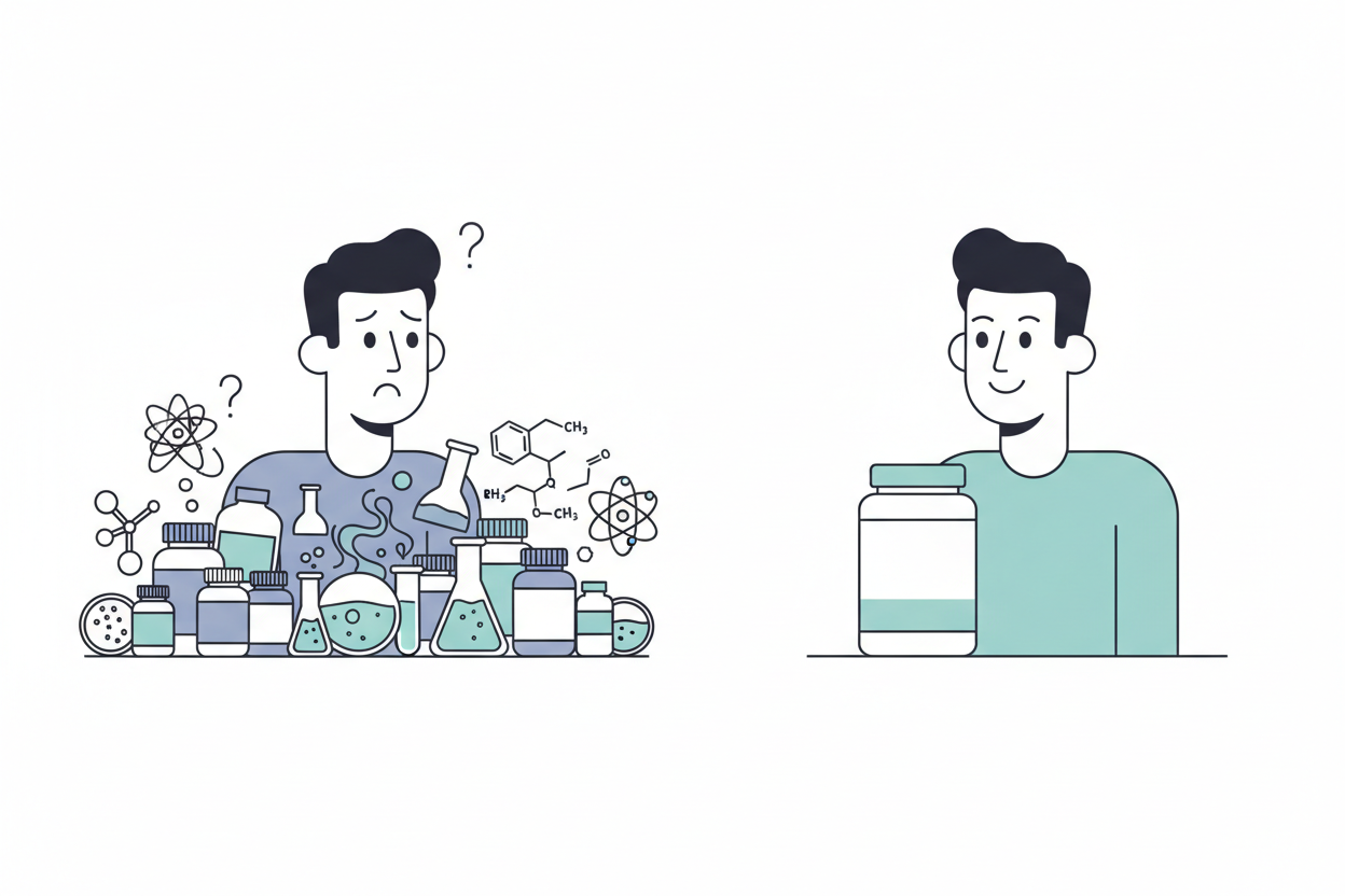 protein powder sensitivity explained comparison of complex and simple protein formulas on white background